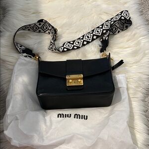Miu Miu Black Crossbody Bag with Patterned Strap